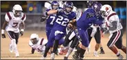  ?? NWA Democrat-Gazette/ANDY SHUPE ?? Elkins running back Chance Jones (22) cuts upfield through the Fordyce defense Friday on his way to the end zone at John Bunch Jr. Memorial Field in Elkins. Visit nwadg.com/photos for more photos from the game.