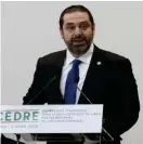  ?? FOTO: MICHEL EULER ?? ■Libanons premiärmin­ister Saad alHariri under en givarkonfe­rens i Paris på fredagen.