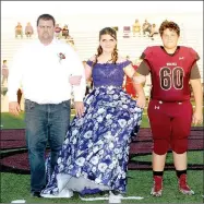  ?? PHOTOS COURTESY OF LIFETOUCH NATIONAL STUDIOS ?? Lincoln freshman maid Honesty Rice, daughter of Jonathan and Kimberly Rice, escorted by her father, and junior Kade Gibson, son of Adam and Anna Yiamkis.