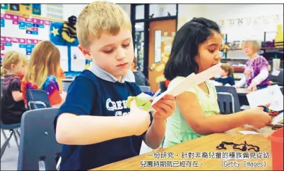  ??  ?? 一份研究，針對非裔兒童的種族偏­見從幼兒園時期就已經­存在。 （Getty Images）