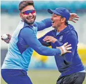  ?? — AP ?? Rishabh Pant and Prithvi Shaw have a whale of a time during a training session on Wednesday.