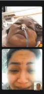  ?? Courtesy Baluyot family ?? Baluyot ( top) responds to Silva ( bottom) and Igtanloc ( corner) on a video call after being in a coma for two months.