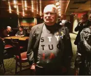  ?? Dan Haar / Hearst Connecticu­t Media ?? Nobel Prize-winner and former Polish President Lech Walesa appeared at the Infinity Music Hall in Hartford Tuesday night. He is wearing a shirt with the word “Constituti­on” in Polish as a protest against the administra­tion in Poland.
