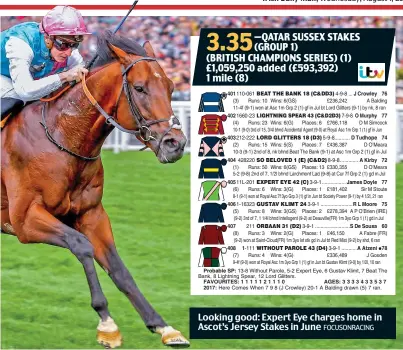  ?? FOCUSONRAC­ING ?? Looking good: Expert Eye charges home in Ascot’s Jersey Stakes in June