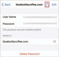  ??  ?? You can share a password within ios’s Passwords settings by tapping the Share icon (highlighte­d in red).