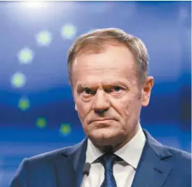  ?? ARIS OIKONOMOU AGENCE FRANCE-PRESSE ?? La déclaratio­n du président de la Commission européenne, Donald Tusk, a fait de l’ombre à sa rencontre avec le premier ministre irlandais, mercredi, à Bruxelles.