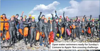  ??  ?? Open water swimmers ready for Sunday’s Lismore to Appin 1km crossing challenge.