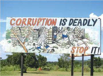  ?? ?? This billboard shows the tragic effects of corruption on ordinary people and infrastruc­tural developmen­t. The solution to these challenges lies in the enactment of punitive laws and regulation­s that discourage such forms of corruption and incompeten­ce