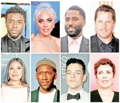  ?? — Gambar Reuters ?? CALON-calon filem terbaik Oscar untuk Anugerah Akademi ke-91 (atas, dari kiri) Chadwick Boseman mewakili ‘Black Panther’, Lady Gaga ‘A Star is Born’, John David Washington ‘BlacKkKlan­sman’, Christian Bale ‘Vice’, (bawah, dari kiri) Yalitza Aparicio ‘Roma’, Mahershala Ali ‘Green Book’, Rami Malek ‘Bohemain Rhapsody’ dan Olivia Colman ‘The Favourite’.