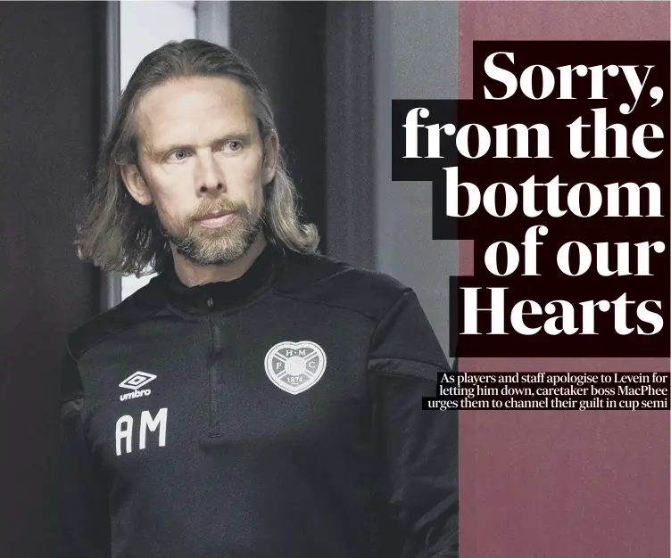  ??  ?? 0 Hearts caretaker manager Austin Macphee enters the media room at Tynecastle yesterday to preview tomorrow afternoon’s Betfred Cup semi-final against Rangers.