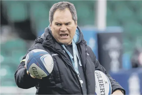  ??  ?? 0 Glasgow Warriors head coach Dave Rennie shouts instructio­ns during a training session ahead of the trip to take on Saracens.