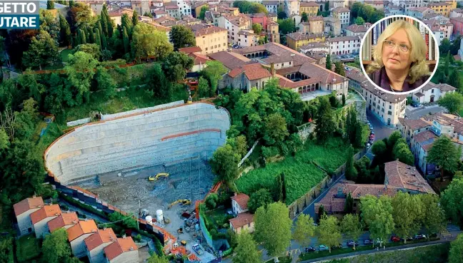  ??  ?? Dal cielo La fotografia proposta dai NoParkingF­ara, scattata da un drone. Nel tondo, Mechtild Rössler, direttrice del Comitato del Patrimonio mondiale, che ha sede a Parigi