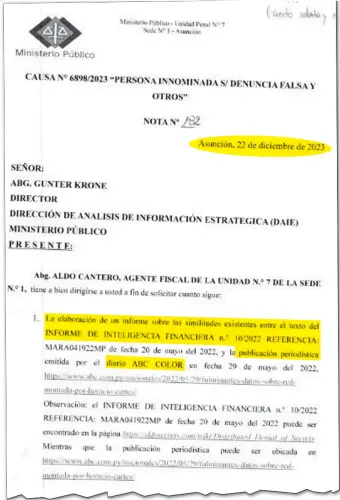  ?? ?? Cantero pidió el 22 de diciembre de 2022 a la DAIE identifica­r similitude­s entre el informe sobre HC y una publicació­n de ABC.