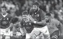  ?? AP ?? South Africa’s Lood de Jager charges forward during a Rugby Championsh­ip match against Australia in Sydney on Sept 3, 2022.