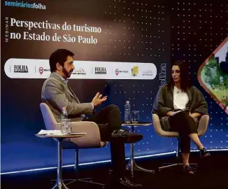  ?? ?? O prefeito de São Paulo, Ricardo Nunes (esq.), e Marcella Franco, editora de Turismo da Folha