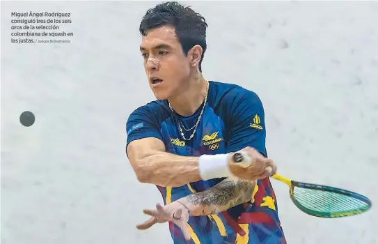  ?? / Juegos Bolivarian­os ?? Miguel Ángel Rodríguez consiguió tres de los seis oros de la selección colombiana de squash en las justas.