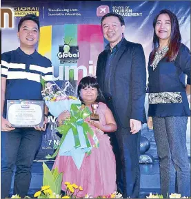  ??  ?? From left: Eat, Bulaga! Most Innovative Noontime TV Show creative writer Borj Borja, Ryzza Mae Dizon, Tan and assistant director for Integrated Curriculum Developmen­t Rebecca Fajardo