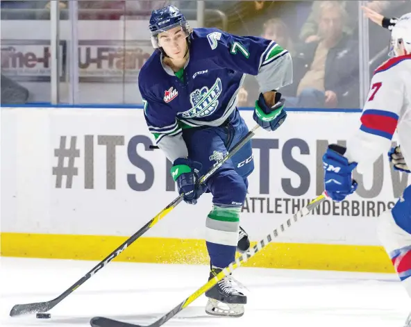  ??  ?? Reece Harsch was acquired by the Saskatoon Blades from Seattle Thunderbir­ds on Wednesday, for 17-year-old defenceman Zach Ashton and a fifth-round bantam draft pick in 2022.