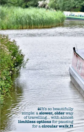  ??  ?? ▲ STEADY AS SHE GOES
Left to go right, right to go left: getting used to the strange world of the canal boat and its tiller.
 GIN O’CLOCK
After a stroll on the towpath, Liz does what every self-respecting gongoozler would do at this time.