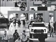  ?? AP PHOTO/MARCIO JOSE SANCHEZ ?? Cars from various automakers are displayed at the AutoMobili­ty LA auto show on Wednesday in Los Angeles.