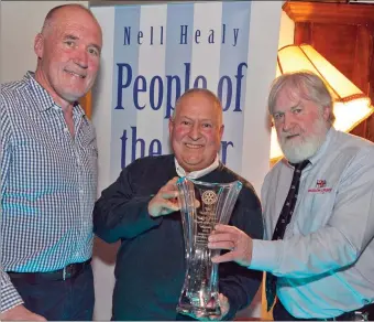  ??  ?? Des Davitt and Santiago Balbontin accept the award for Wicklow RNLI from Joe Healy.