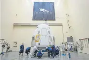  ?? Spacex, via © The New York Times Co. ?? Spacex’s Crew Dragon capsule arrives at NASA’S Kennedy Space Center in February in Cape Canaveral, Fla.