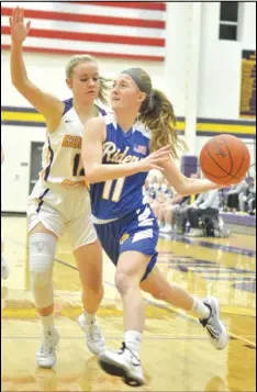  ?? Staff photo/Jake Dowling ?? St. Marys’ Kendall Dieringer is guarded by Bryan’s Allie Zimmerman in Saturday’s Division II sectional final girls basketball game.
