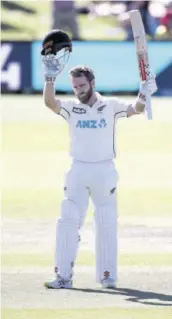  ?? (Photo: AFP) ?? New Zealand’s Captain Kane Williamson celebrates his century during day two of the second internatio­nal cricket
Test match between New Zealand and Pakistan at Hagley Oval in Christchur­ch on Monday.