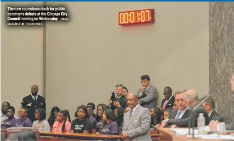  ??  ?? The new countdown clock for public comments debuts at the Chicago City Council meeting on Wednesday.
| BRIAN JACKSON/ FOR THE SUN- TIMES