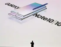  ?? GETTY IMAGES ?? A PERFECT 10? Samsung Electronic­s President and CEO Dong Jin Koh speaks during the launch event of the Galaxy Note 10 on Wednesday.