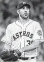  ??  ?? Astros ace Justin Verlander, left, finished just ahead of teammate Gerrit Cole for the AL Cy Young Award.