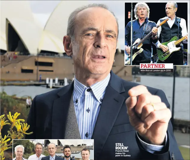  ??  ?? STILL ROCKIN’ Francis Rossi makes his point in Sydney With Rick at London gig in 2010 PARTNER