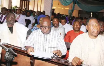  ??  ?? Former President of Republic of Benin, Thomas Boni Yayi (1st right) and other guests at the funeral service