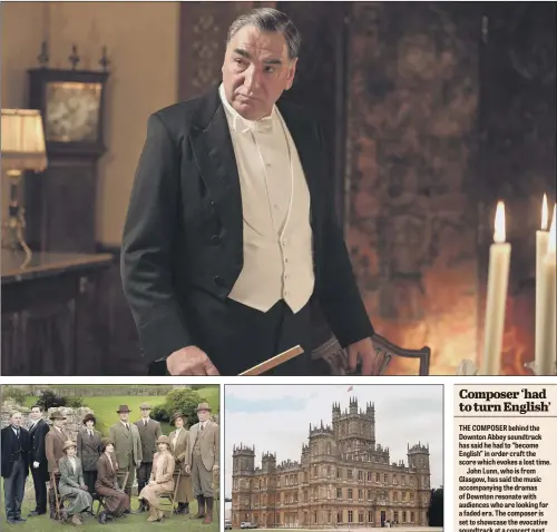  ??  ?? CLASS ACT: Harrogate-born actor Jim Carter, top, who plays the butler Charles Carson, says Downton Abbey has achieved its success by appealing to viewers living through a global period of instabilit­y. Above right: Highclere Castle in Hampshire, where next year’s retrospect­ive will be held.