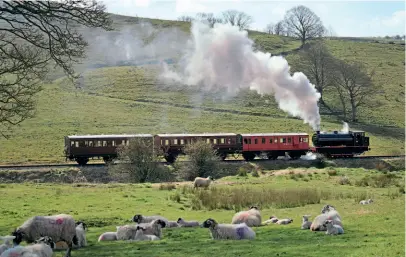  ?? RODNEY TOWERS ?? Long-time Gwili Railway resident Austerity 0-6-0ST No. 71516 Welsh Guardsman heads the Embsay & Bolton Abbey Steam Railway’s 11.10am vintage train of three Victorian six-wheelers from Bolton Abbey on April 17.