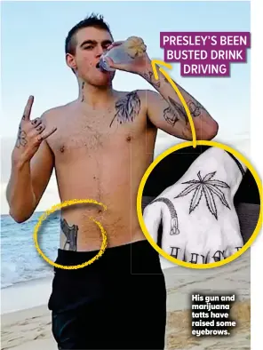  ??  ?? His gun and marijuana tatts have raised some eyebrows.