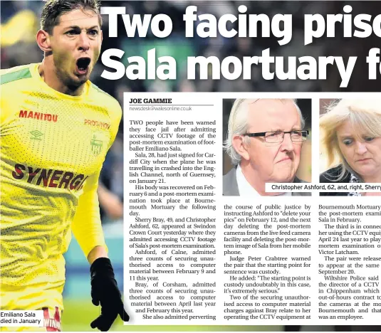  ??  ?? Emiliano Sala died in January Christophe­r Ashford, 62, and, right, Sherry Bray, 49