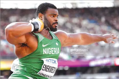  ?? PHOTO: GETTYIMAGE ?? Chukwuebuk­a Enekwechi set a new Games record in the Shot Put event at the African Games in Morocco.