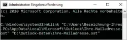  ??  ?? Der Befehl in der Eingabeauf­forderung ist etwas sperrig, aber die Mühe wert: Er sorgt dafür, dass Sie Ihre persönlich­en Outlook-daten überall speichern können.