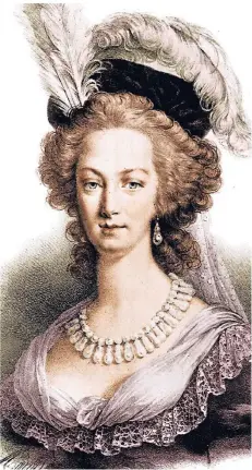  ?? FOTO: ULLSTEIN ?? Eine Lithografi­e der französisc­hen Königin Marie-Antoinette (1755 bis 1793) mit Perlenkett­e. Die Königin pflegte einen eleganten Lebensstil.