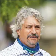  ?? (AP Photo/Charlie Riedel) ?? Trainer Steve Asmussen talks to the media after a workout at Churchill Downs on April 28, 2021, in Louisville, Ky.