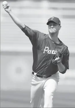  ?? Photo by Louriann Mardo-Zayat |lmzartwork­s.com ?? PawSox starter Kyle Kendrick settled down after a shaky first inning in the first game of Saturday’s doublehead­er against Lehigh Valley at McCoy Stadium. Kendrick retired 14 straight at one point. The PawSox lost both ends of the twin bill by scores of...