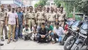  ?? HT PHOTO ?? The vehicle lifters’ gang held on Sunday. Sixteen stolen bikes recovered from their possession.