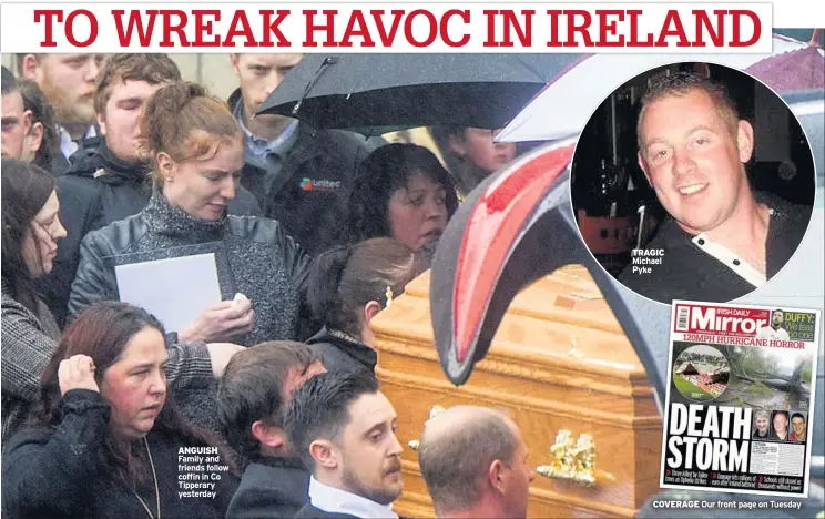  ??  ?? ANGUISH Family and friends follow coffin in Co Tipperary yesterday TRAGIC Michael Pyke