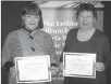  ??  ?? Linda Dickey (45 years), left, and Marilyn Sinclair (55 years) received the Alberta Registered Music Teachers’ Associatio­n Milestone Award.