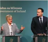  ??  ?? Minister for Children and Youth Affairs Katherine Zappone and Taoiseach Leo Varadkar brief the media on the government’s plans for a referendum on Ireland’s abortion laws.