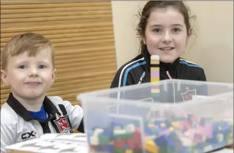  ??  ?? Ellie (8) and Jack (4) Cunningham from Belfry, Dundalk enjoying January’s Little Monsters kids club at Marshes Shopping Centre.
