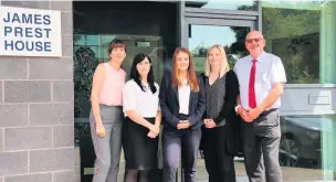  ??  ?? ●●Lisa Livesey, financial planning administra­tion team manager, with Beth Torkington, Shelby Gillespie and Emma Hilton and Graham Prest, chief executive