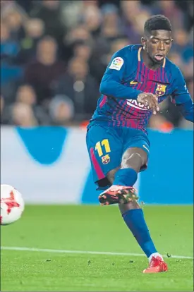  ?? FOTO: PERE PUNTÍ ?? Ousmane Dembélé brilló y estuvo a punto de marcar como contra el Levante