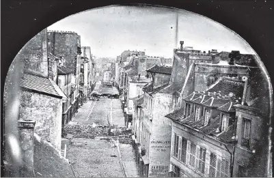  ?? WIKIMEDIA COMMONS ?? The first news photograph was taken on June 25, 1848, by Charles-Francois Thibault. A picture of the barricades in Paris during the doomed workers’ strike called the June Days Uprising, it appeared in the weekly L’Illustrati­on on July 1. Its publicatio­n marked the birth of photojourn­alism.